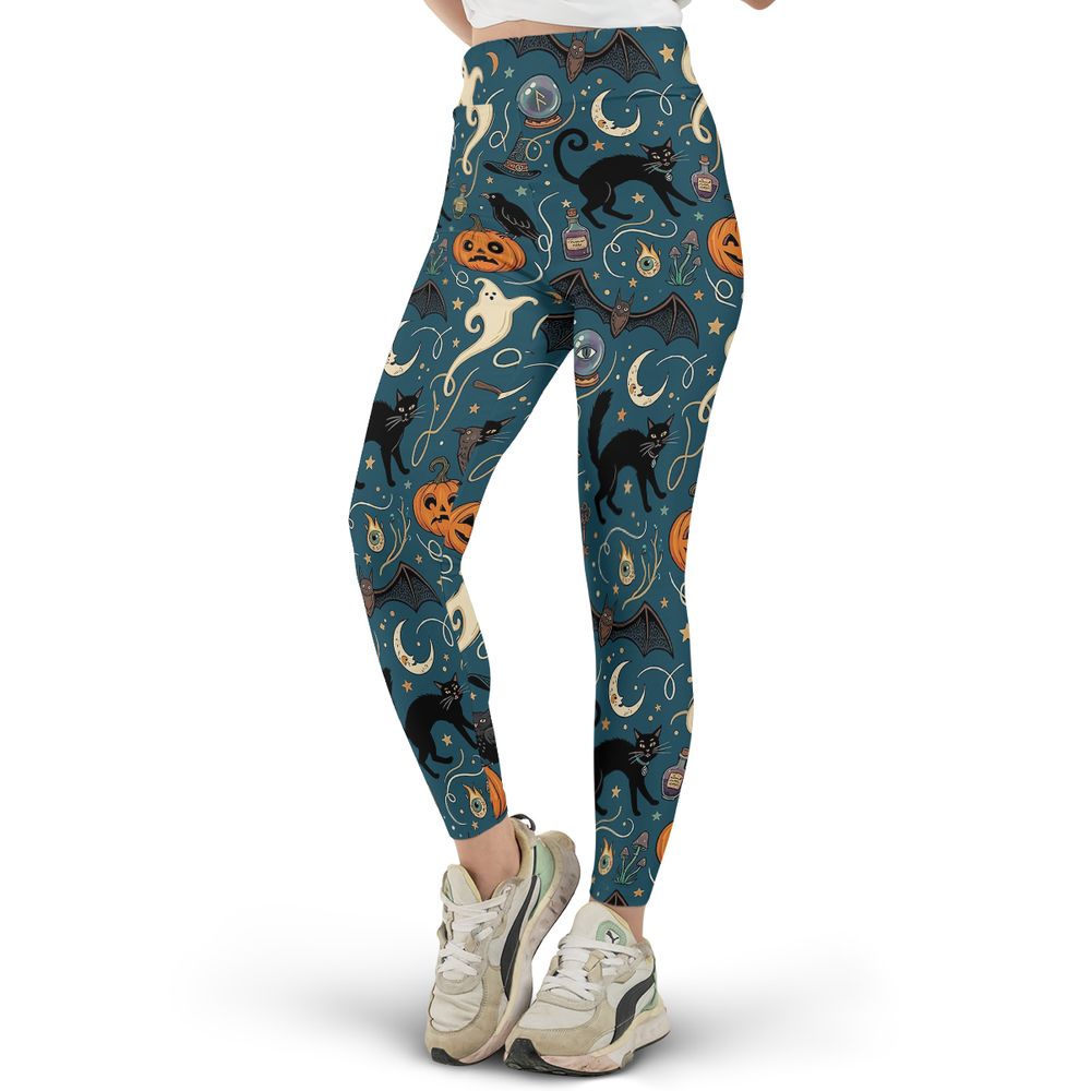 Magical Black Cat & Spooky Night Halloween Full Print Legging -  - 2