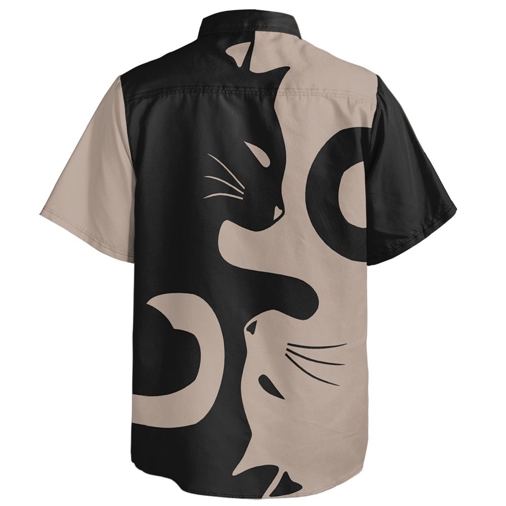 Lavender Spooky Halloween Cat Magic Short Sleeve Button Shirt -  - 2