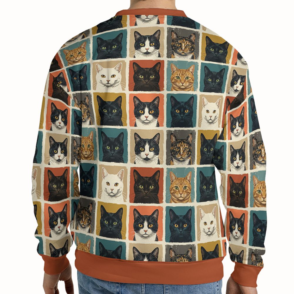 Retro Pop Art Cat Portrait Grid Full Print Sweatshirt -  - 2