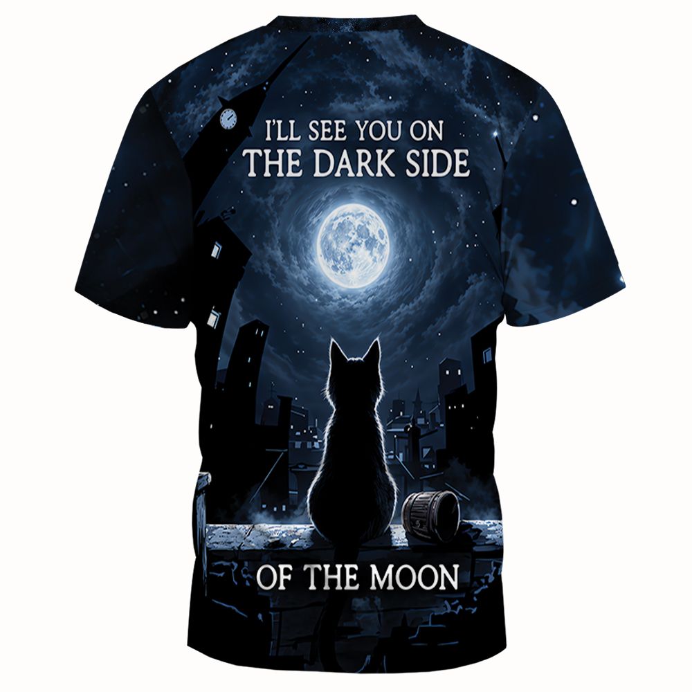 Cosmic Rainbow Moon Cat Silhouette Full Print Unisex T-Shirt -  - 2