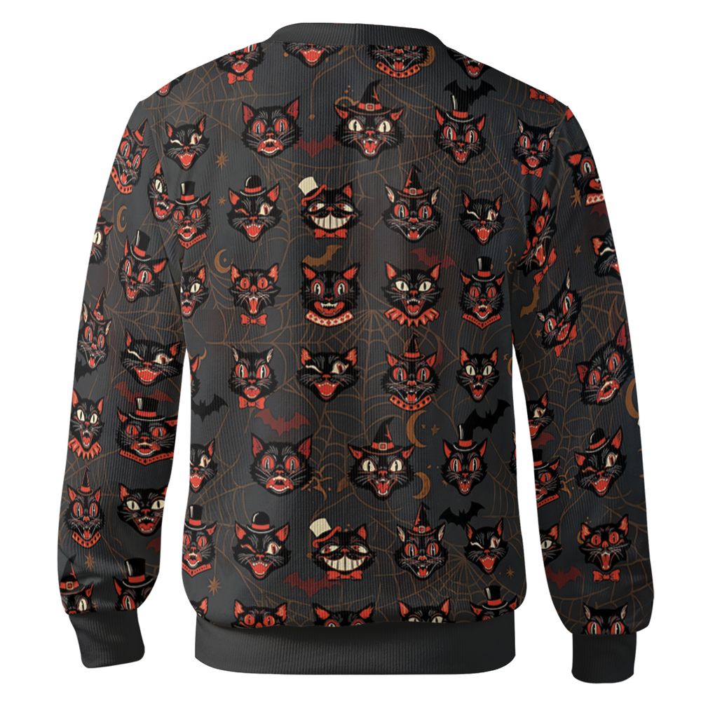 Retro Spooky Black Cat Halloween Hawaiian Shirt -  - 2