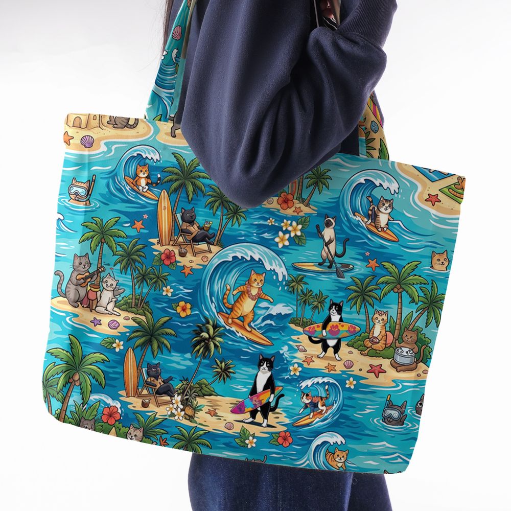 Cats Surfing Large Tote Bag -  - 2