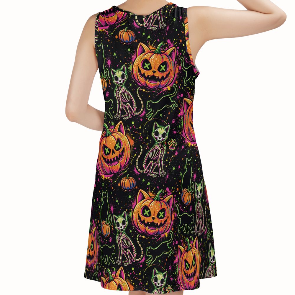 Neon Skeleton Cats & Pumpkins -  - 2