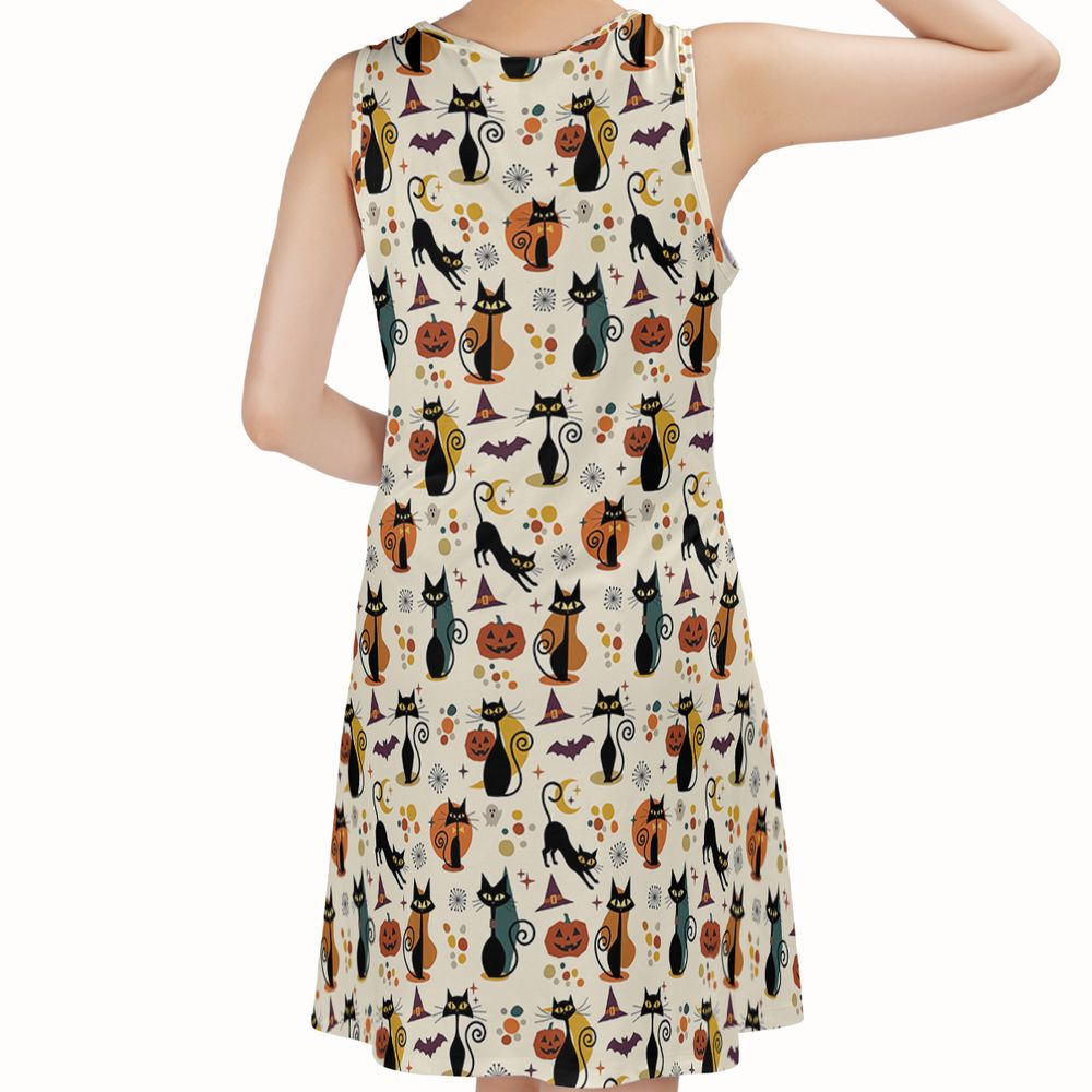 Mid Century Atomic Black Cats Sleeveless Dress -  - 2