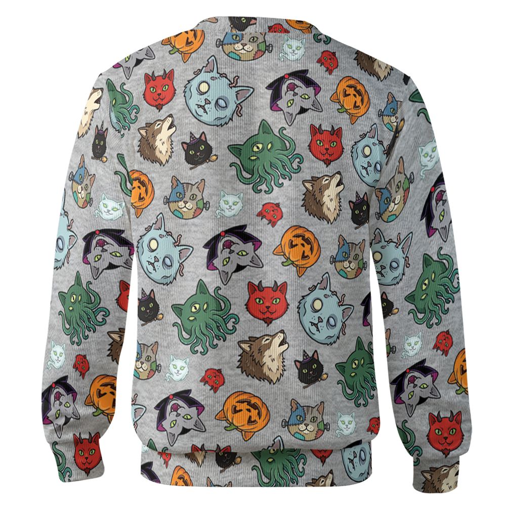 Spooky Monster Cat Mashup Halloween Cardigan -  - 2