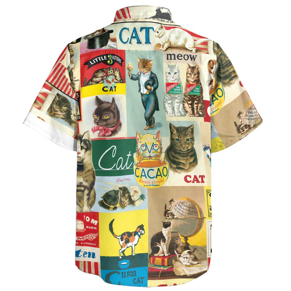 Musical Cats Playing Instruments Band Short Sleeve Button Shirt -  - 2