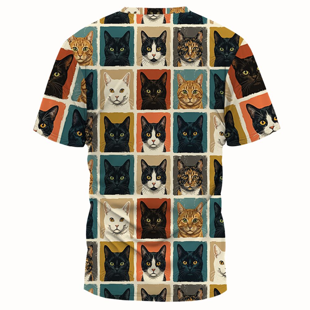 Retro Pop Art Cat Portrait Grid Full Print Unisex T-Shirt -  - 2