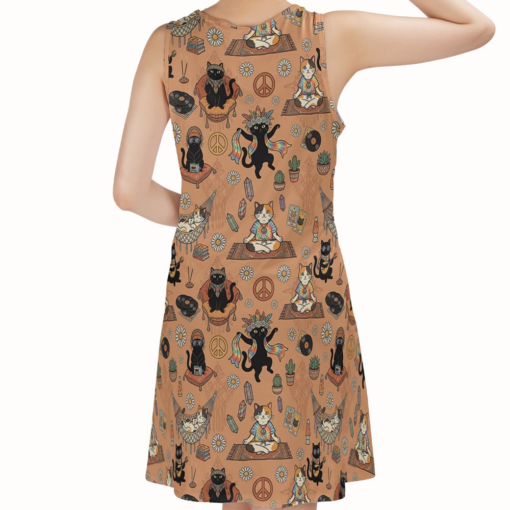 Hippie and Cat Sleeveless Dress -  - 2