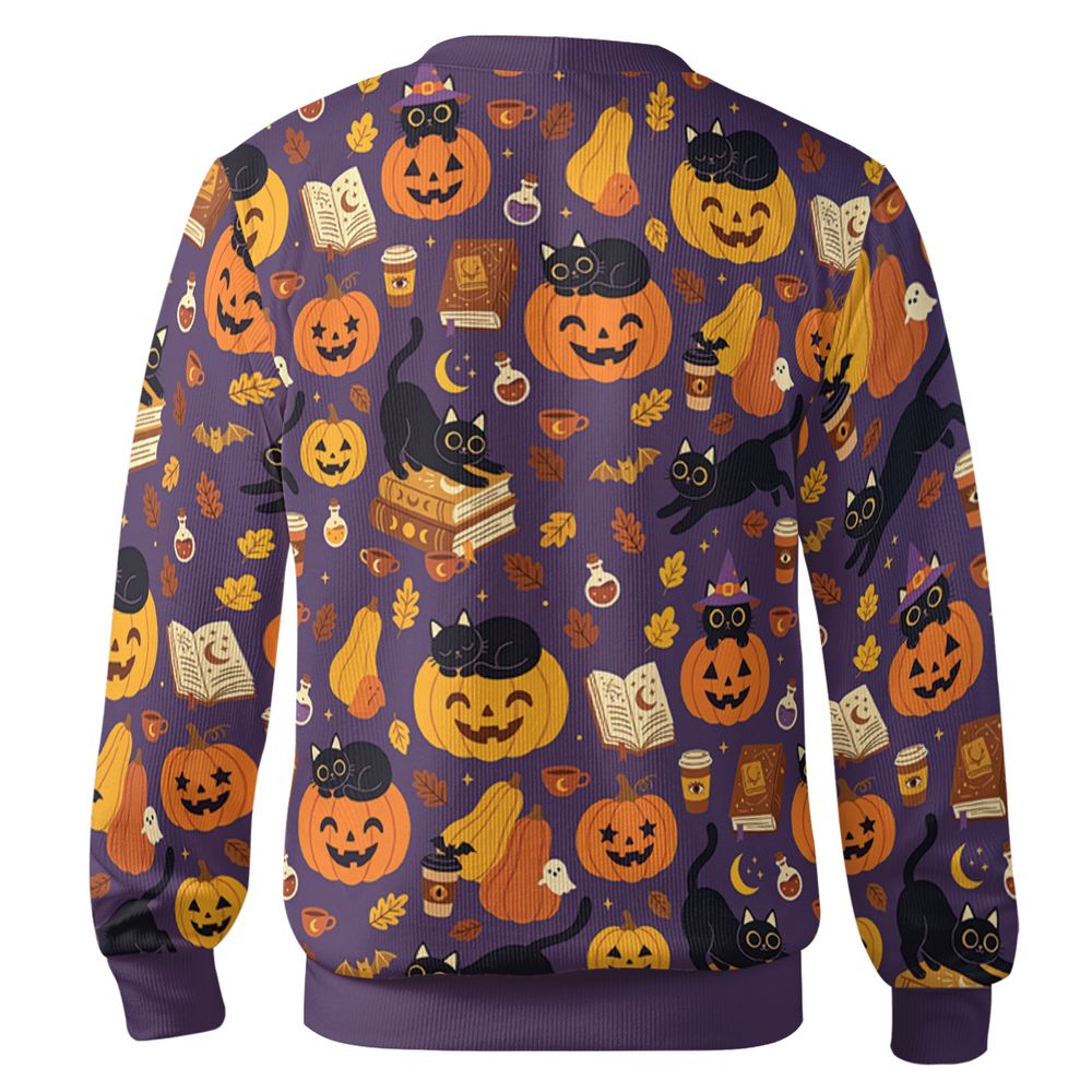 Purple Spooky Black Cat & Pumpkin Magic Cardigan -  - 2