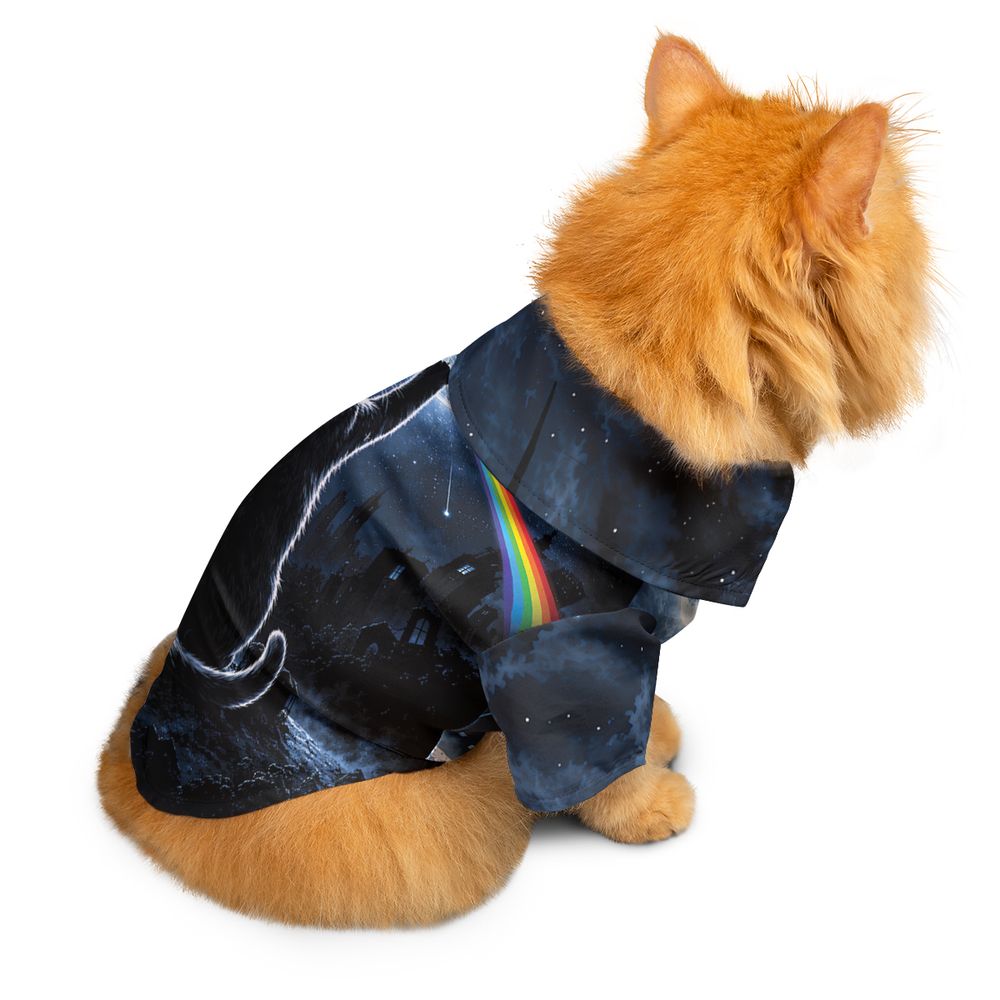 Cosmic Rainbow Moon Cat Silhouette Pet Hawaiian Shirt -  - 2