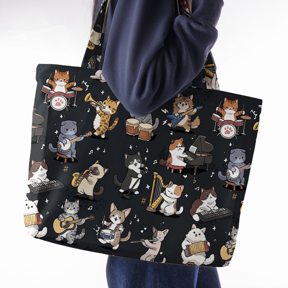 Cat Band Musical Instruments Large Tote Bag -  - 2
