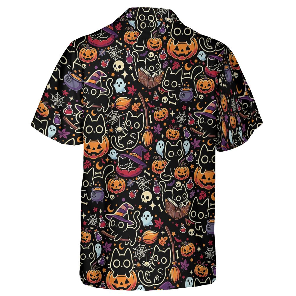 Black Cat and Pumpkin Hawaiian Shirt -  - 2