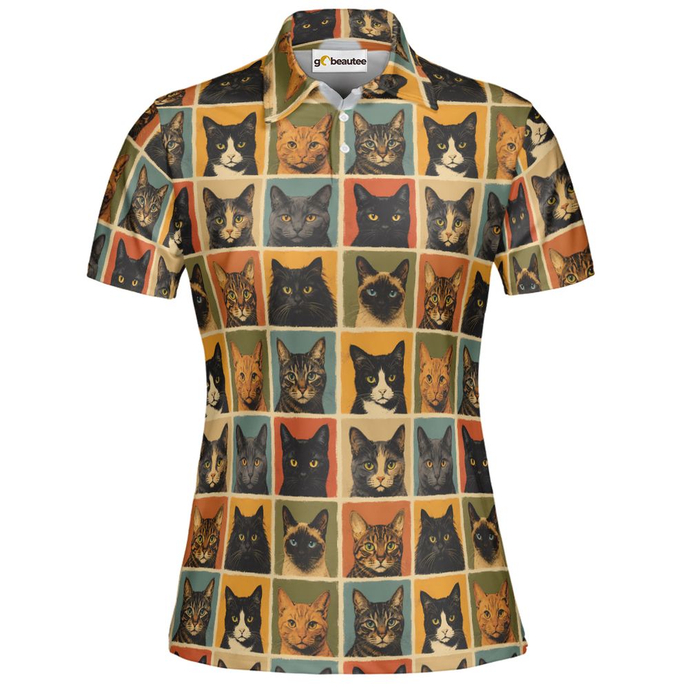 Retro Cat portrait Full Print Polo Shirt -  - 2