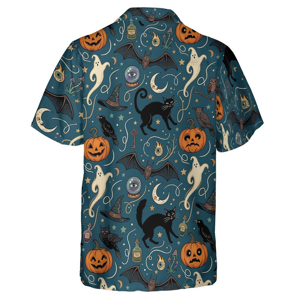 Magical Black Cat & Spooky Night Halloween Hawaiian Shirt -  - 2