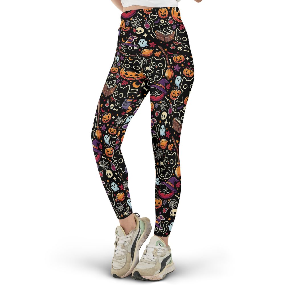 Black Cat and Pumpkin Full Print Legging -  - 2
