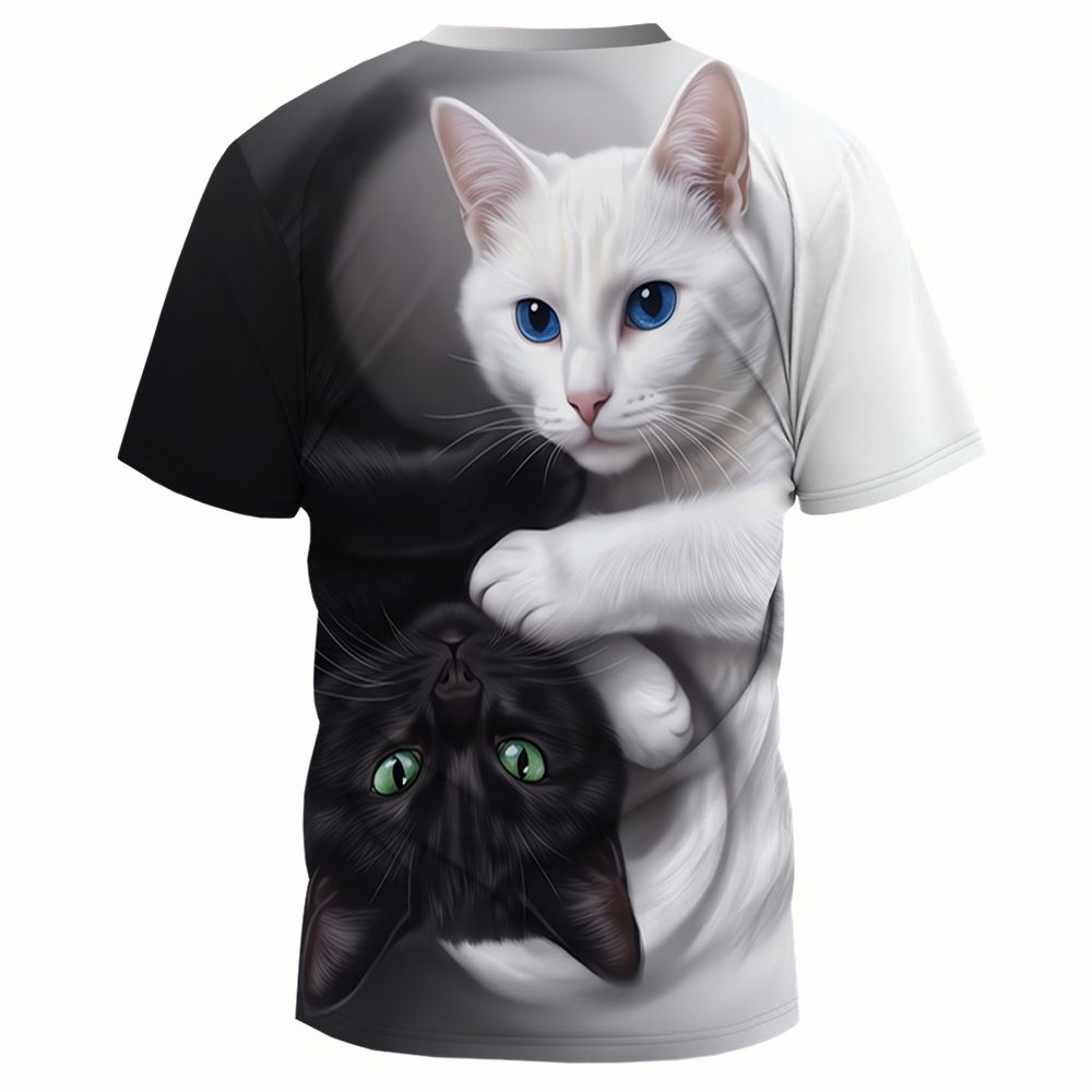 Yin Yang Black Cat and White Cat Full Print Unisex T-Shirt -  - 2