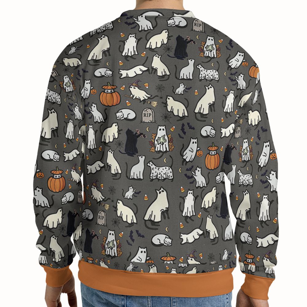 Cat Ghost Full Print Sweatshirt -  - 2