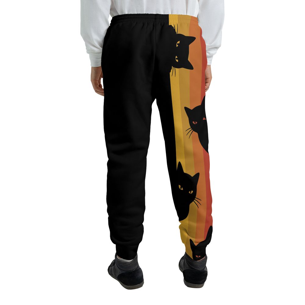 Retro Sunset Peeking Black Cat Sweatpants -  - 2