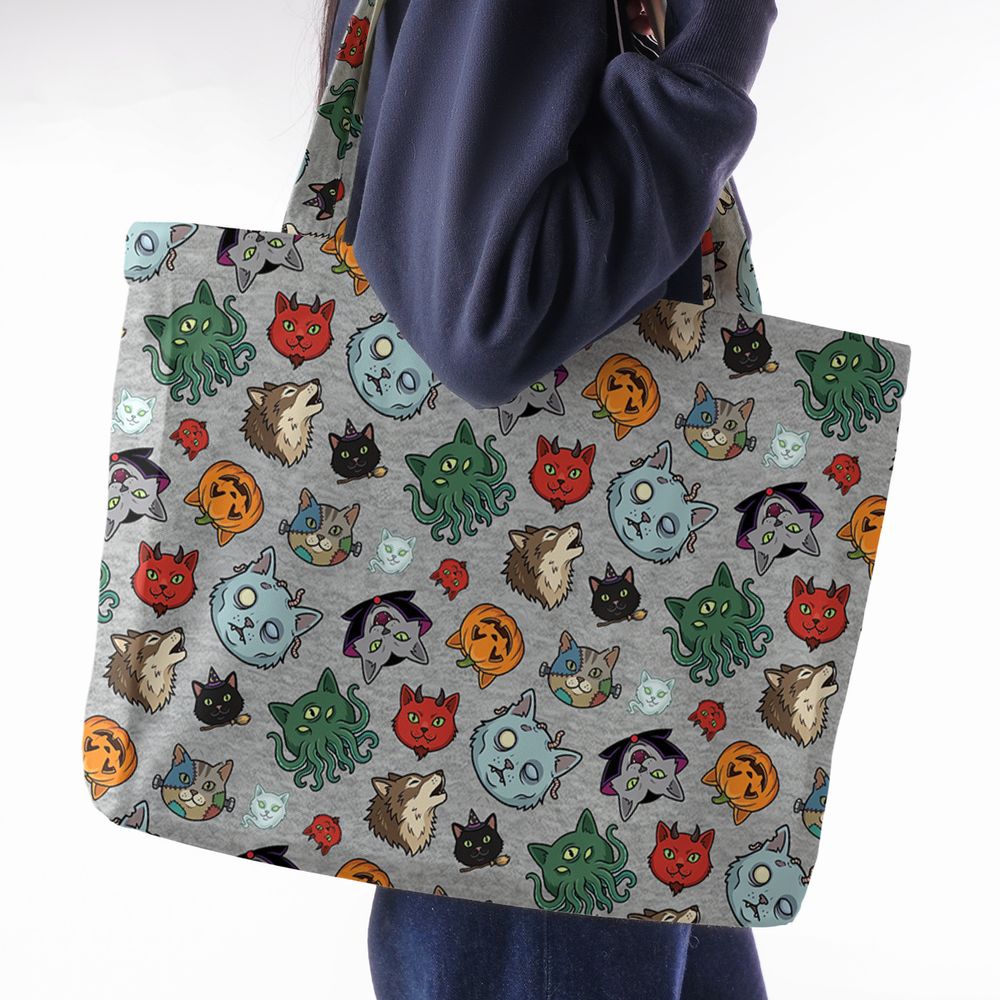 Spooky Monster Cat Mashup Halloween Large Tote Bag -  - 2