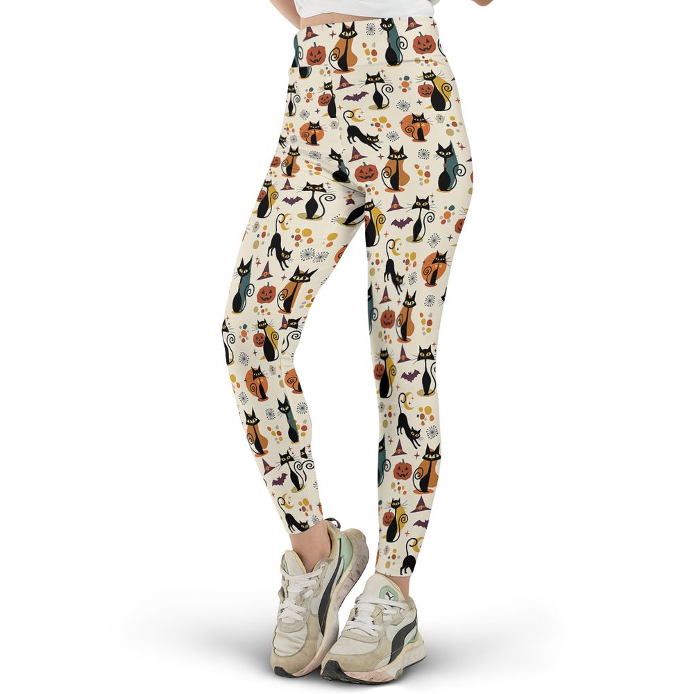 Mid Century Atomic Black Cats Full Print Legging -  - 2