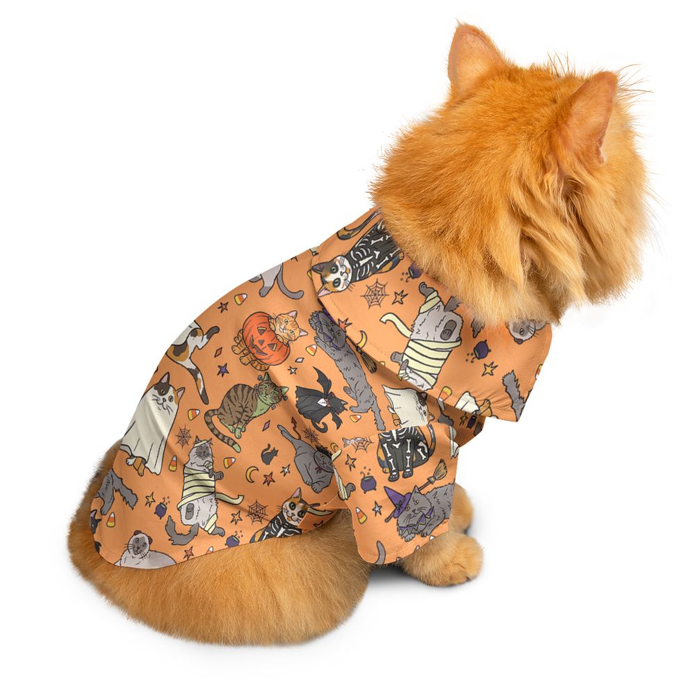 Spooky Orange Halloween Costume Cats Pattern Pet Hawaiian Shirt -  - 2