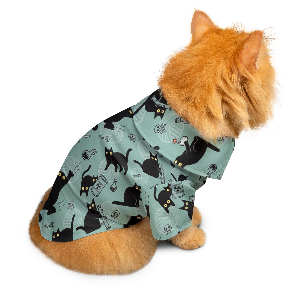 Chaotic Black Cat Danger Pattern Pet Hawaiian Shirt -  - 2