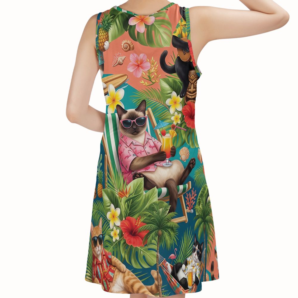 Summer Cat Sleeveless Dress -  - 2