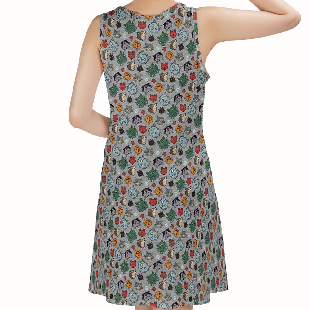 Spooky Monster Cat Mashup Halloween Sleeveless Dress -  - 2