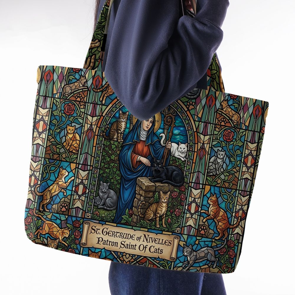 Patron Saint of Cats Stained Glass Large Tote Bag -  - 2