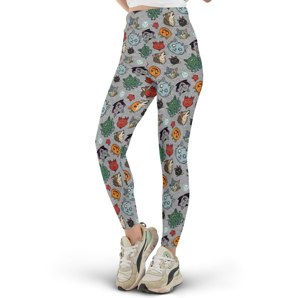 Spooky Monster Cat Mashup Halloween Full Print Legging -  - 2