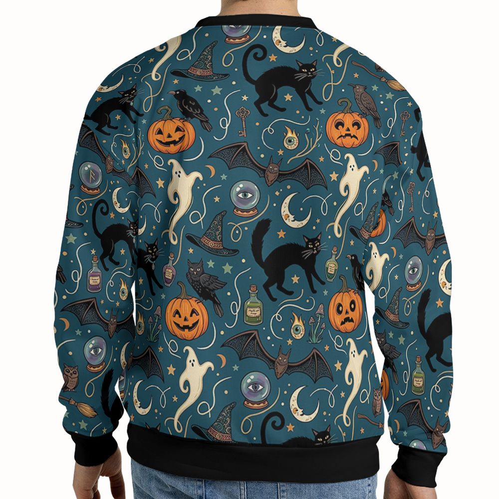 Magical Black Cat & Spooky Night Halloween Full Print Sweatshirt -  - 2