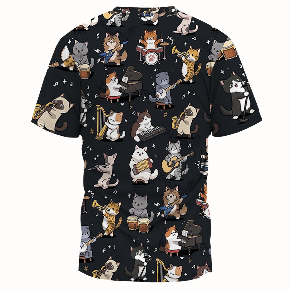 Cat Band Musical Instruments Full Print Unisex T-Shirt -  - 2