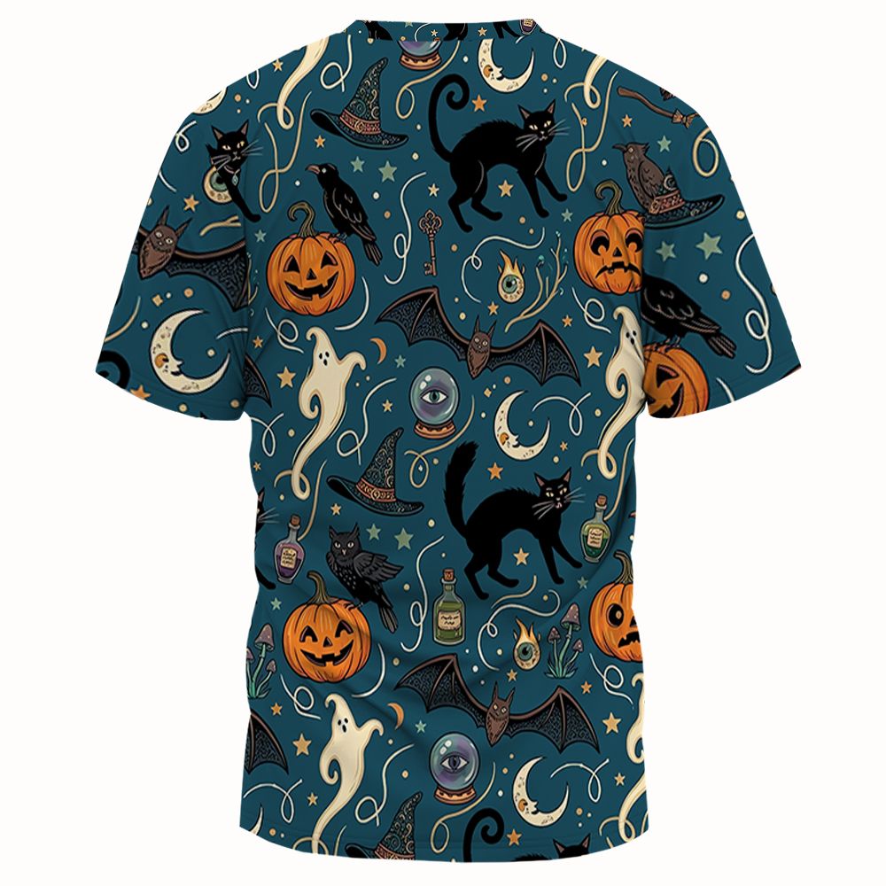 Magical Black Cat & Spooky Night Halloween Full Print Unisex T-Shirt -  - 2
