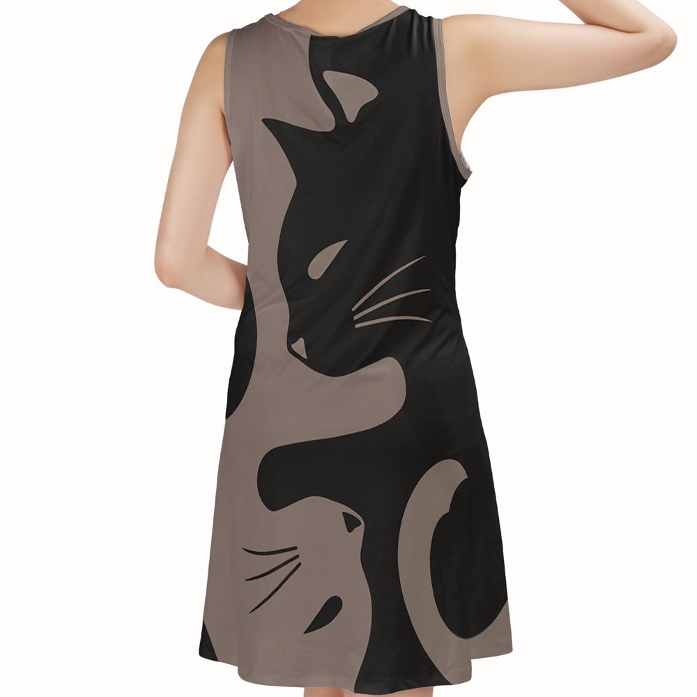 Lavender Spooky Halloween Cat Magic Sleeveless Dress -  - 2