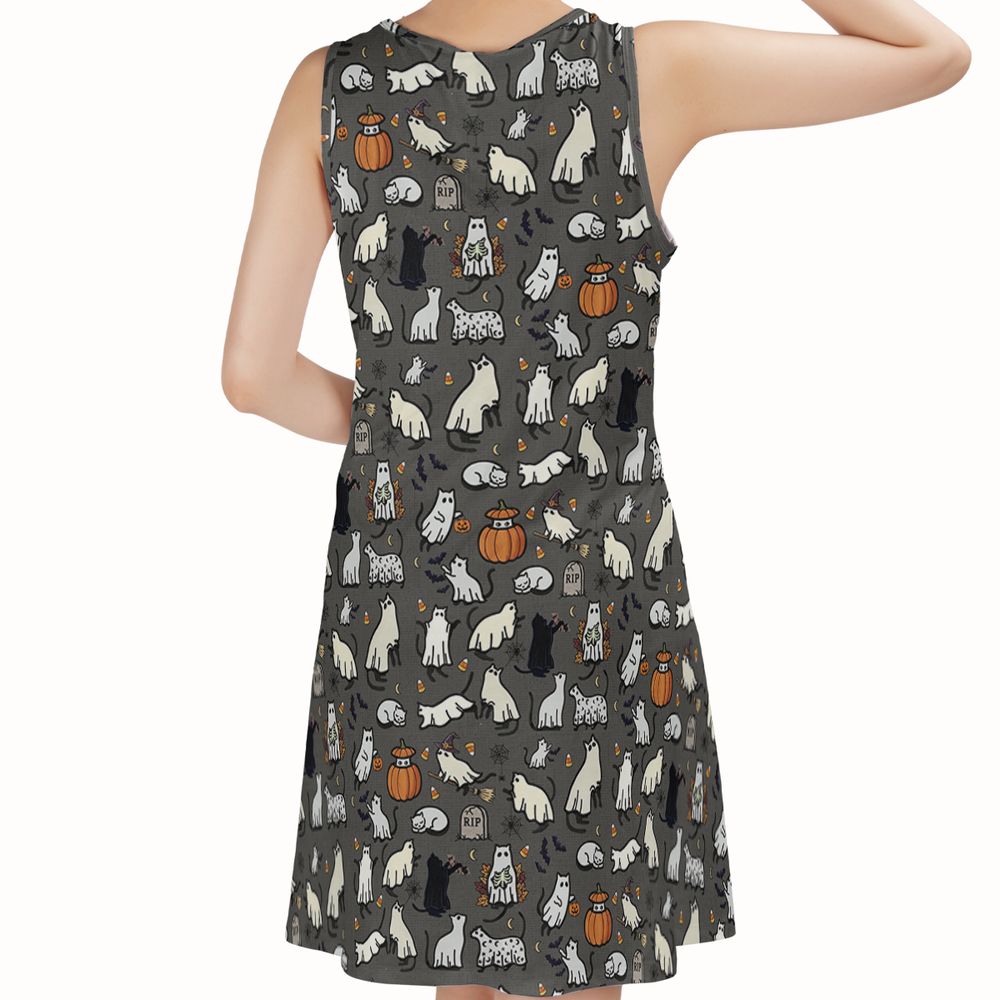 Cat Ghost Sleeveless Dress -  - 2