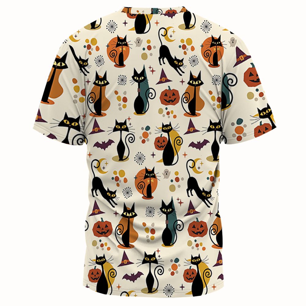 Mid Century Atomic Black Cats Full Print Unisex T-Shirt -  - 2