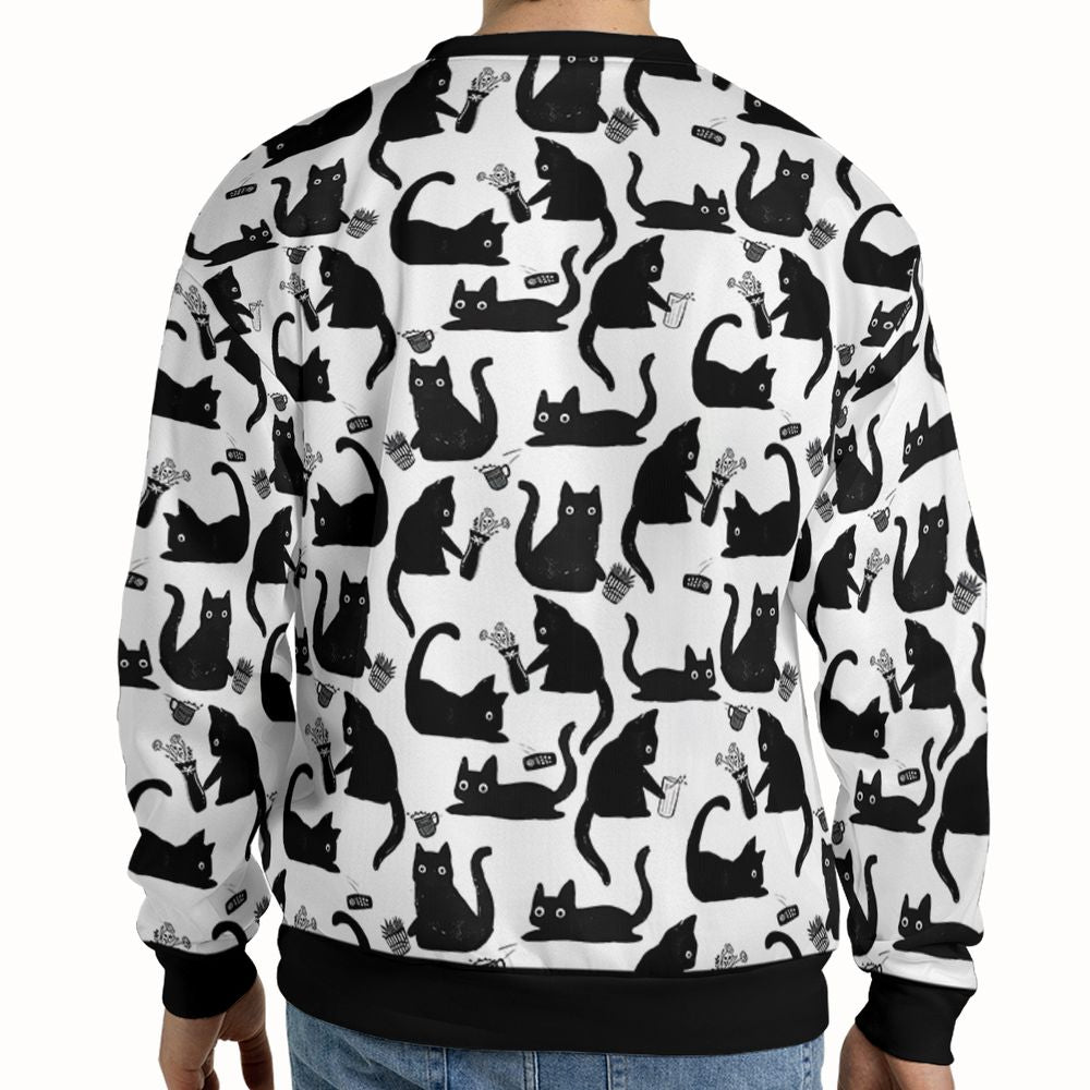 Mischievous Black Cat Pattern Full Print Sweatshirt -  - 2