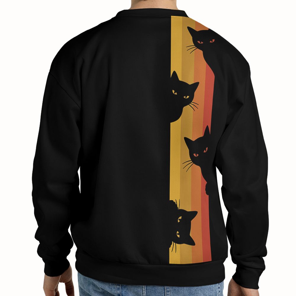 Retro Sunset Peeking Black Cat Full Print Sweatshirt -  - 2
