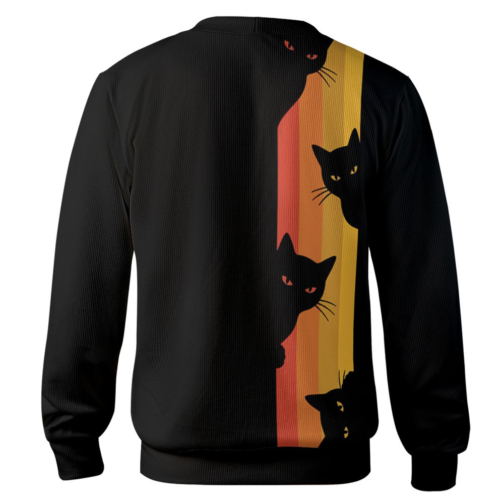 Retro Sunset Peeking Black Cat Cardigan -  - 2