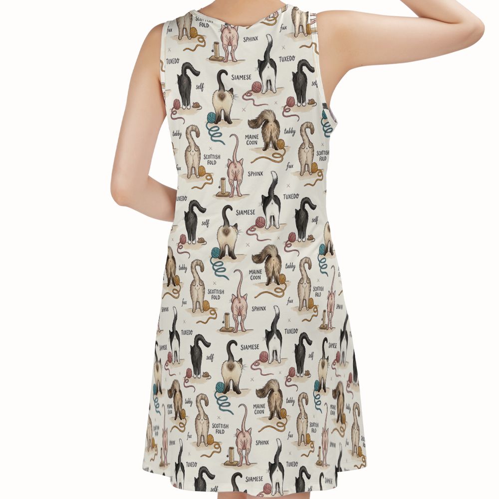 Funny Cat Butts Breed Chart Sleeveless Dress -  - 2