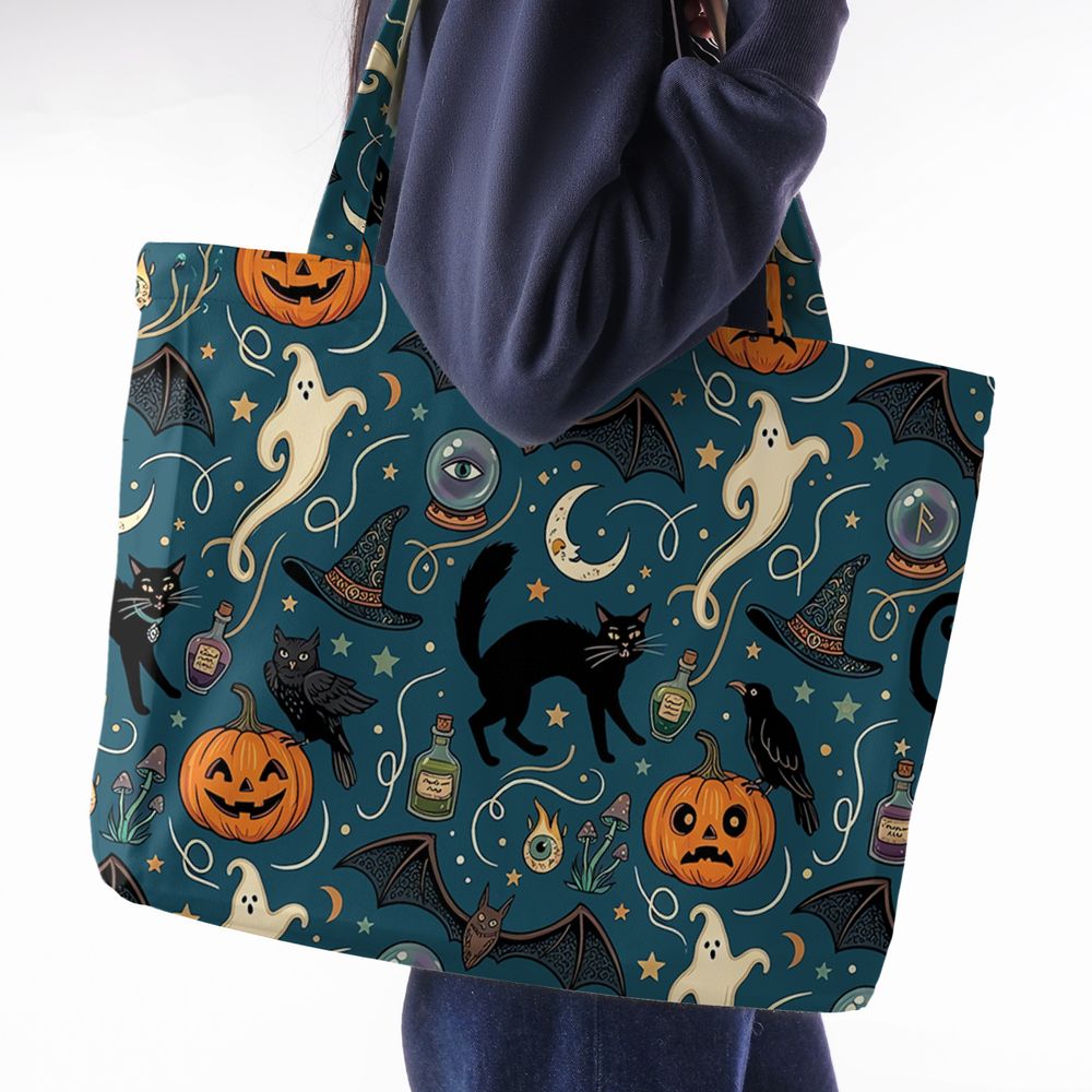 Magical Black Cat & Spooky Night Halloween Large Tote Bag -  - 2