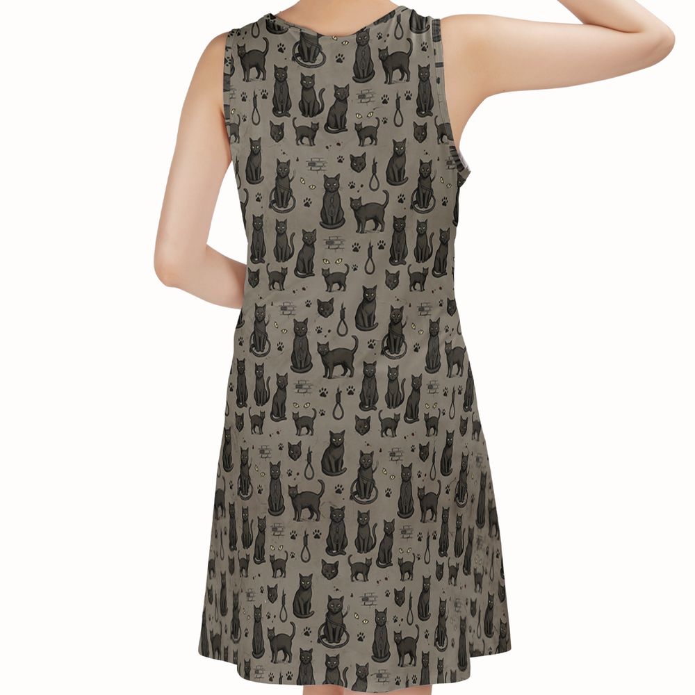 The black cat One eye Cat Sleeveless Dress -  - 2
