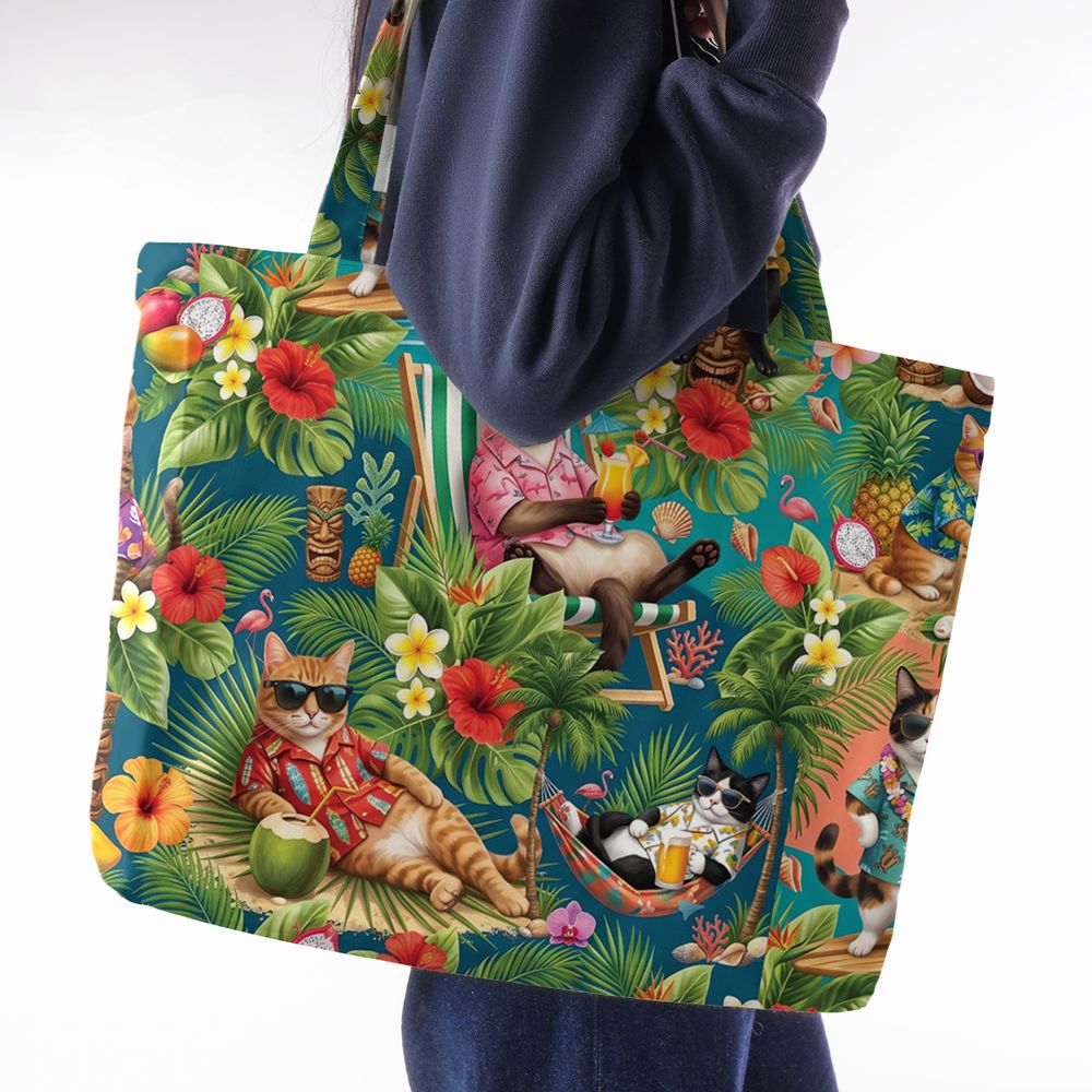 Summer Cat Large Tote Bag -  - 2