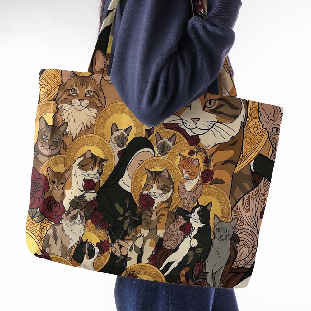 Sacred Feline Renaissance Art Large Tote Bag -  - 2