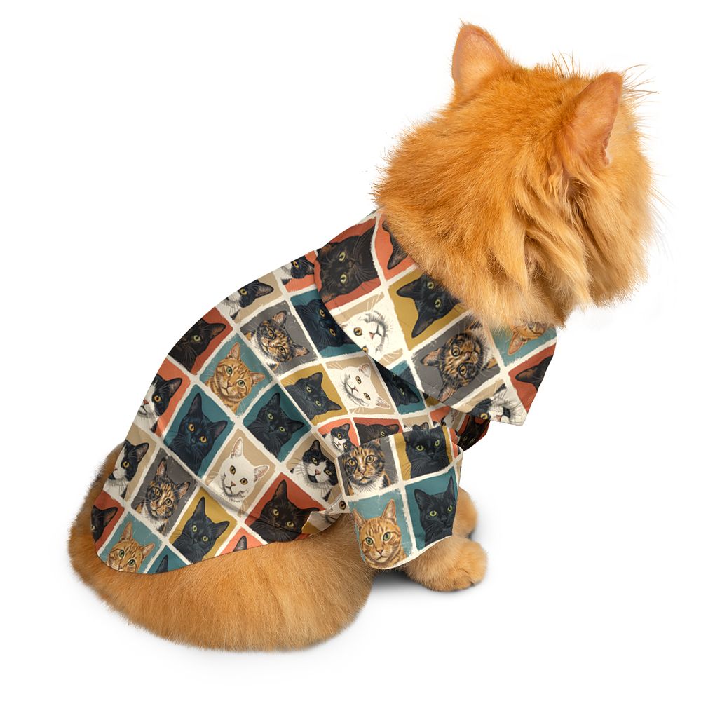 Retro Pop Art Cat Portrait Grid Pet Hawaiian Shirt -  - 2