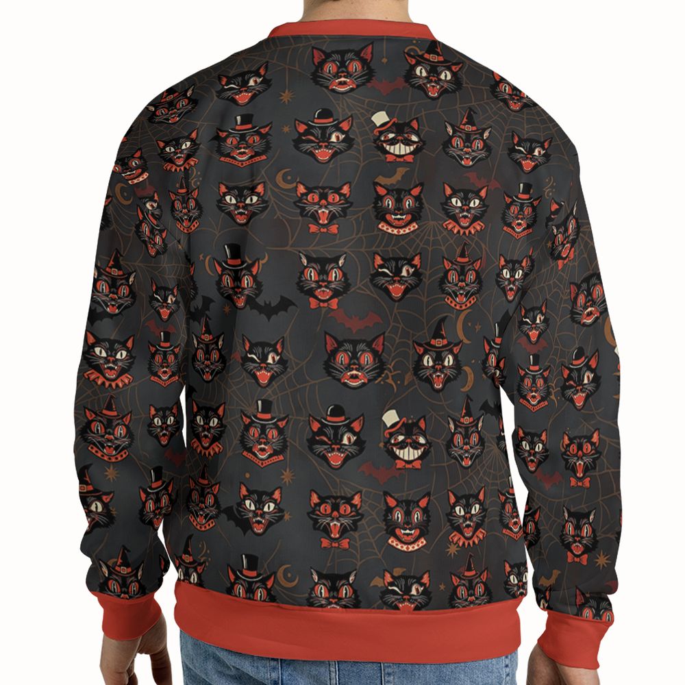 Retro Spooky Black Cat Halloween Hawaiian Shirt -  - 2