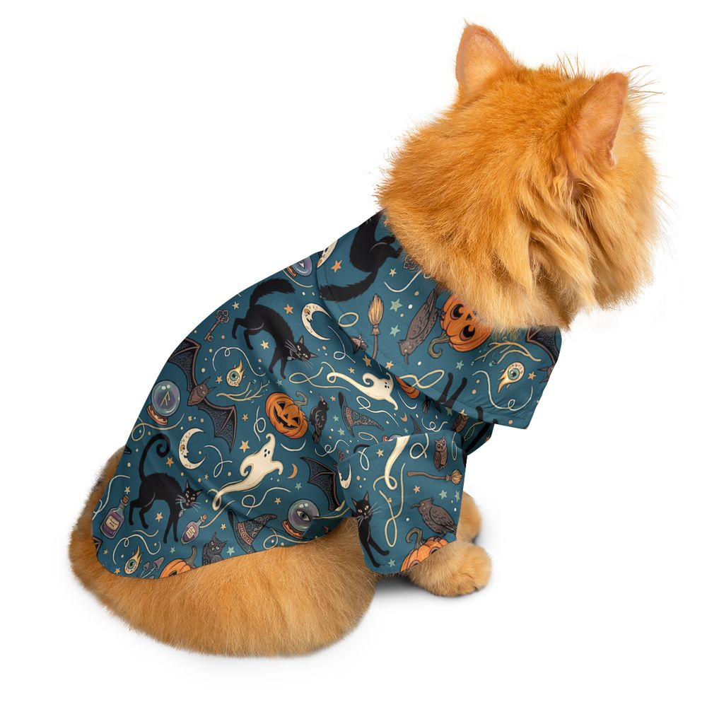 Magical Black Cat & Spooky Night Halloween Pet Hawaiian Shirt -  - 2
