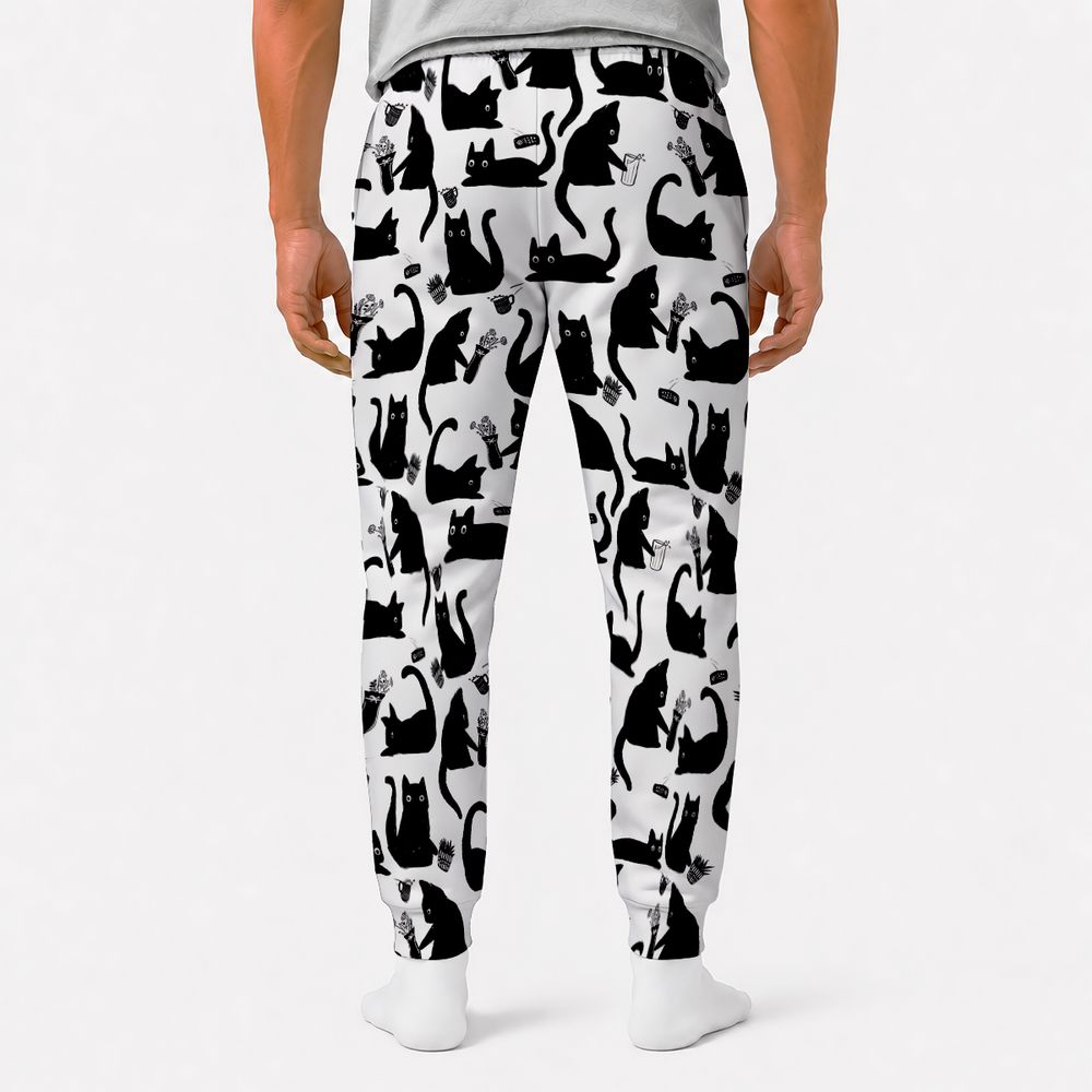 Mischievous Black Cat Pattern Sweatpants -  - 2