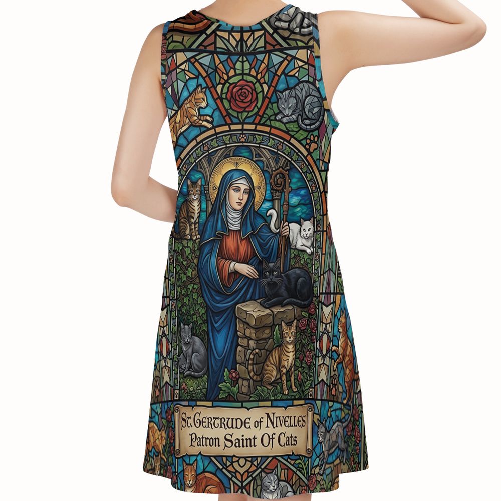 Patron Saint of Cats Stained Glass Sleeveless Dress -  - 2