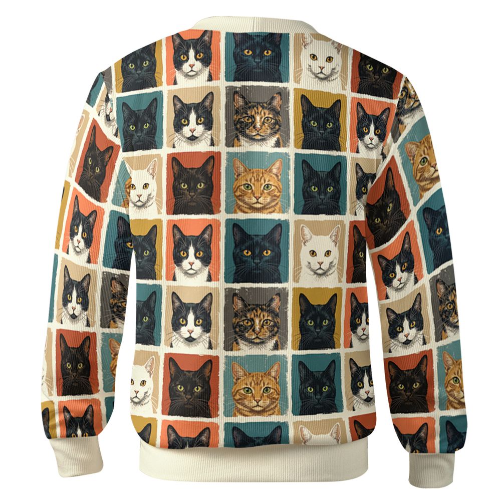 Retro Pop Art Cat Portrait Grid Cardigan -  - 2